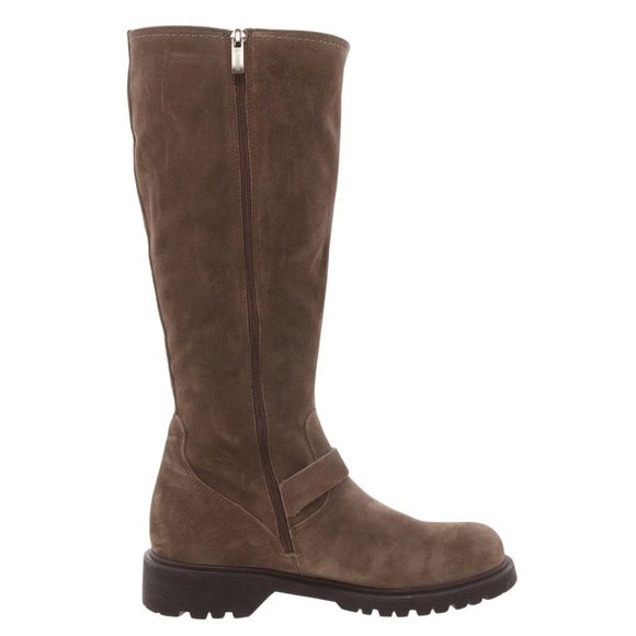 NEW La Canadienne Hyacinth Buckle Waterproof Suede Knee High Boots in Taupe - Picture 2 of 3